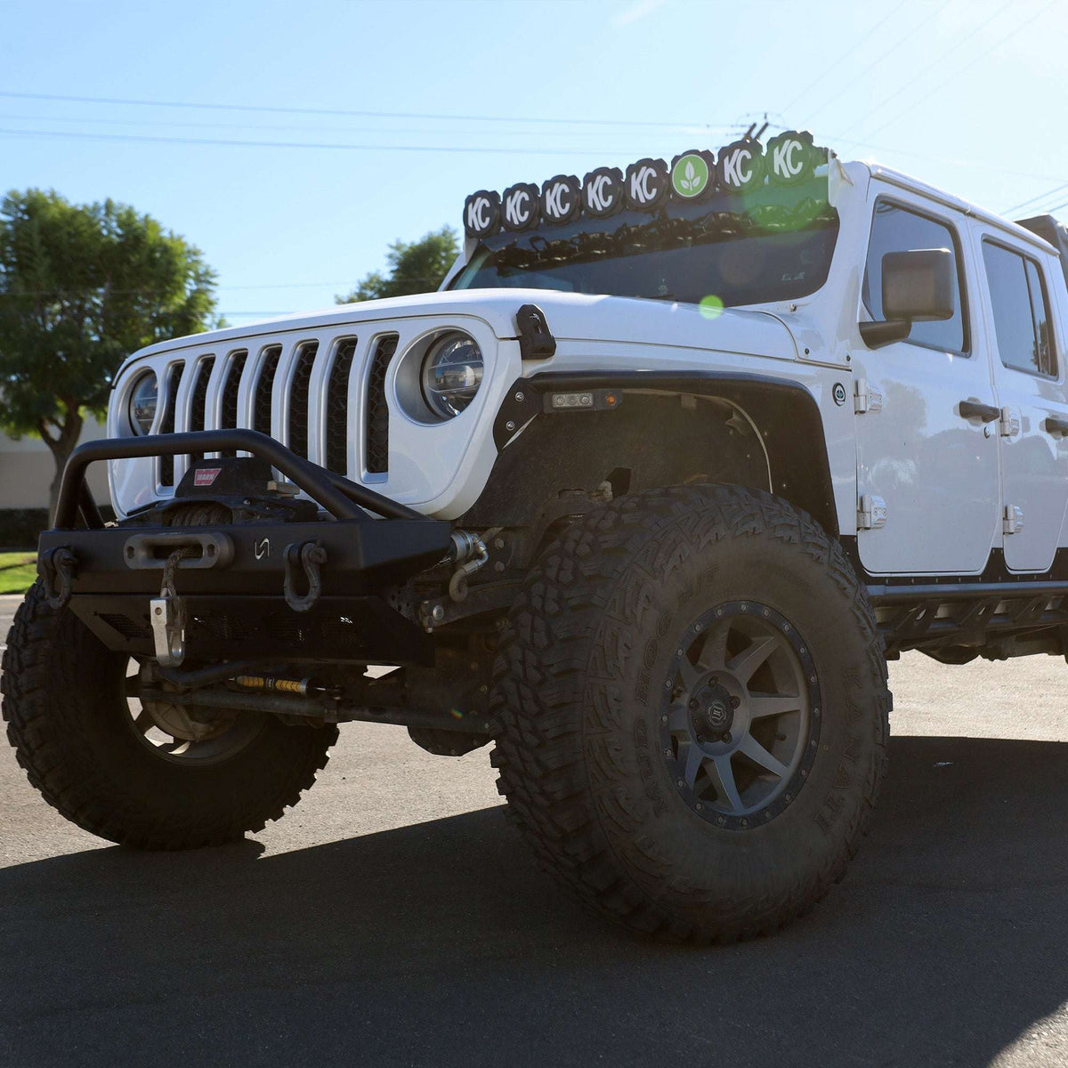 Front Bumper with Welded Bull Bar and Skid Plate for Jeep Wrangler JK, JL, and Gladiator JT